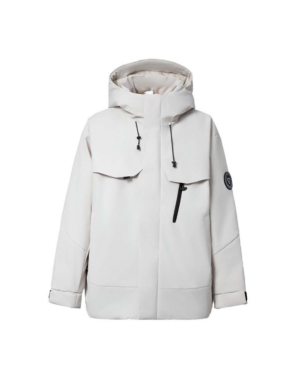 Relaxed Fit Stand Collar Hooded Down Jacket-d60091